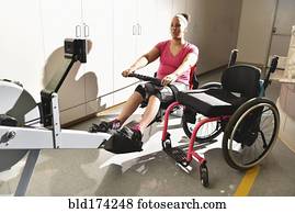 paraplegisch, frauausarbeiten, in, physische therapie