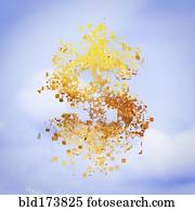 Pixelated dollar sign in sky