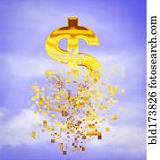 Pixelated dollar sign in sky