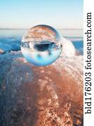 bola cristalina, ligado, geleira