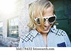 Caucasian man laughing outdoors Caucasian man laughing outdoors