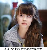 Close up of Caucasian girl with long hair
