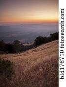 Grassy hillside over remote landscape