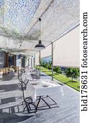 Tables at open-air cafe