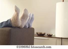 nahaufnahme, von, füße, in, wollig, struempfe