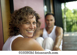 woman smiling on blurred background woman smiling on blurred background