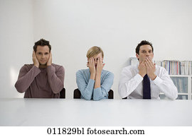 three office workers doing hear no evil see no evil speak no evil three office workers doing hear no evil see no evil speak no evil