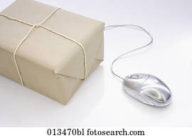 stillleben, von, postpaket, und, computermaus