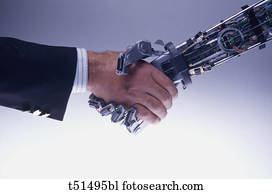 robot, y, hombre, apretón de manos