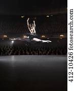 bailarina, mid-air, ligado, teatro, fase