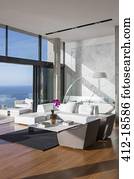 Sliding glass doors of modern living room