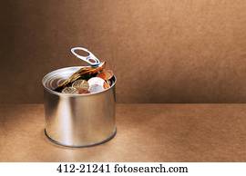 selado, lata, cheio, de, mudança