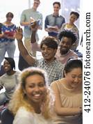 universidade, estudantes, levantamento, mãos, em, aquilo, seminário