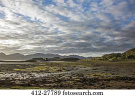 nuvens, sobre, pântano, paisagem, buchaille, mor etive, argyll, escócia