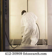 trabalhador, em, ação judicial limpa, em, aço, fábrica