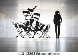 executiva, examinando, cadeira escritório, instalação, arte