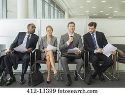 pessoas negócio, sentando, em, área espera
