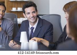 hombre de negocios, hablar, en, reunión