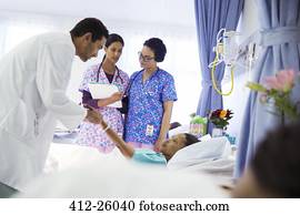 Doctor and nurses making rounds in hospital room Doctor and nurses making rounds in hospital room