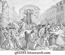 1703 DANIEL DEFOE AUTHOR OF ROBINSON CRUSOE POLITICAL SATIRE SUFFERING PUNISHMENT IN PILLORY BY ANGRY CROWD LONDON ENGLAND