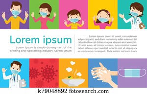 familia, y, doctor, uso, un, médico, máscara cara, colorido, bandera