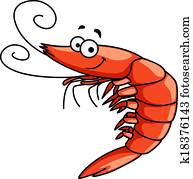 Happy prawn or shrimp with curly feelers Happy prawn or shrimp with curly feelers
