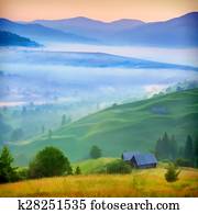 Misty morning in the mountains village. Misty morning in the mountains village.