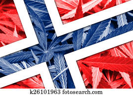 Norway Flag on cannabis background. Drug policy. Legalization of marijuana Norway Flag on cannabis background. Drug policy. Legalization of marijuana