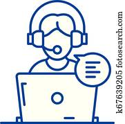 Online counseling line icon concept. Online counseling flat vector symbol, sign, outline illustration. Online counseling line icon concept. Online counseling flat vector symbol, sign, outline illustration.