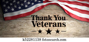 United States flag with thank you veterans message. Wooden background. 3d illustration United States flag with thank you veterans message. Wooden background. 3d illustration