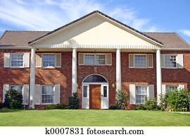 Giebel, von, ziegelstein haus, mit, mauerstein, schornstein Stock