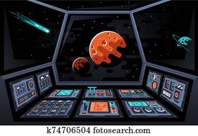 לוח הבקרה, לוח מכונים, ב, ה, פנים, של, ה, חללית