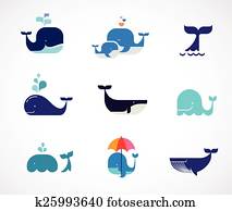Collection of vector whale icons Collection of vector whale icons