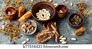 Medical pills with healing herbs Medical pills with healing herbs