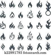 Vector Fire and Flame icon set Vector Fire and Flame icon set