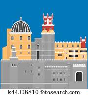 viagem, marco, portugal, elements., apartamento, arquitetura, e, predios, ícones, sintra, castelo, palácio pena, nacional, português, símbolo. viagem, marco, portugal, elements., apartamento, arquitetura, e, predios, ícones, sintra, castelo, palácio pena, nacional, português, símbolo.