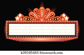 Brightly theater glowing orange retro cinema neon sign Brightly theater glowing orange retro cinema neon sign