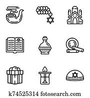 Judaism icon set, outline style Judaism icon set, outline style
