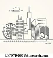 Linear illustration of Chicago, US. Linear illustration of Chicago, US.