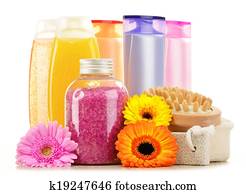Plastic bottles of body care and beauty products Plastic bottles of body care and beauty products
