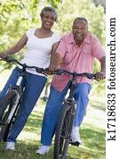 Senior couple on bicycles