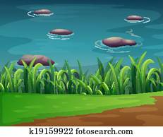 a, teich, mit, steinen a, teich, mit, steinen