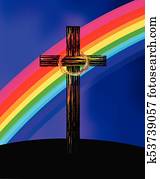 Cross with Colorful Rainbow Cross with Colorful Rainbow