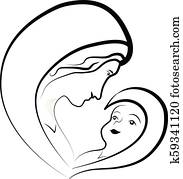 mary virgem, e, bebê jesus, vetorial, desenho