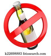No alcohol sign. Bottle of beer on white isolated background. No alcohol sign. Bottle of beer on white isolated background.