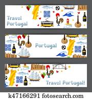portugal, banners., português, nacional, tradicional, símbolos, e, objetos