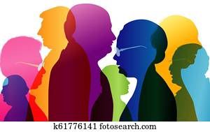 דיאלוג, בין, ישן, אנשים., קבץ, של, אנשים ישנים, לדבר., שיחה, ב, בוגר, age., צבע, צללית, profile., חשיפה כפולה