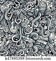 Graphic Hippie hand drawn artistic doodles seamless pattern. Mon Graphic Hippie hand drawn artistic doodles seamless pattern. Mon