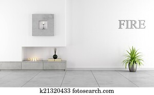 Minimalist interior with fireplace Minimalist interior with fireplace