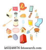 rusticity, ícones, jogo, caricatura, estilo